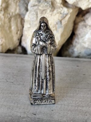 Rare ancienne statue sainte rita en métal patronne des causes désespérées