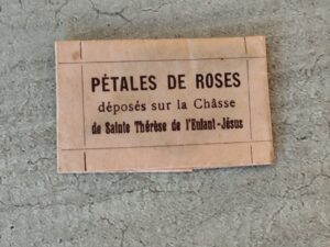 rare pétales de roses déposées sur la chasse de sainte Thérèse