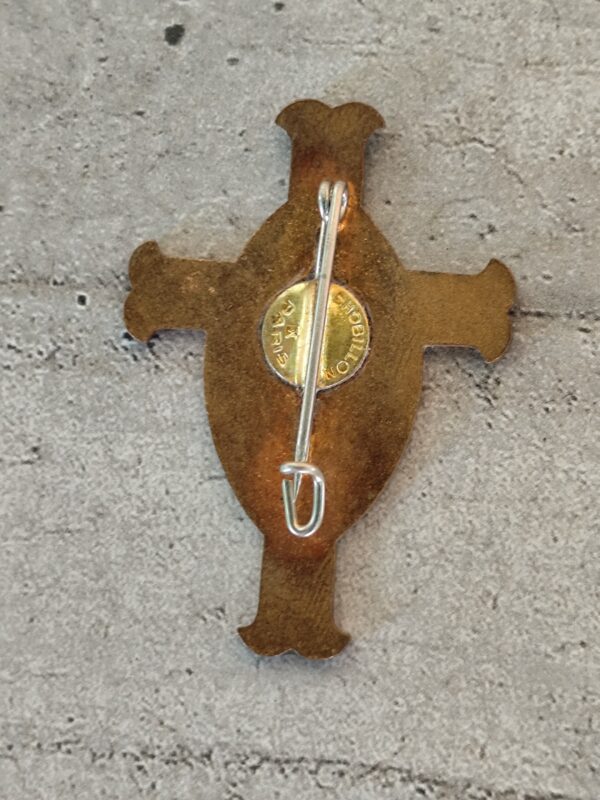 Antique broche religieuse de saint Claude à Lourdes en émail. – Image 2