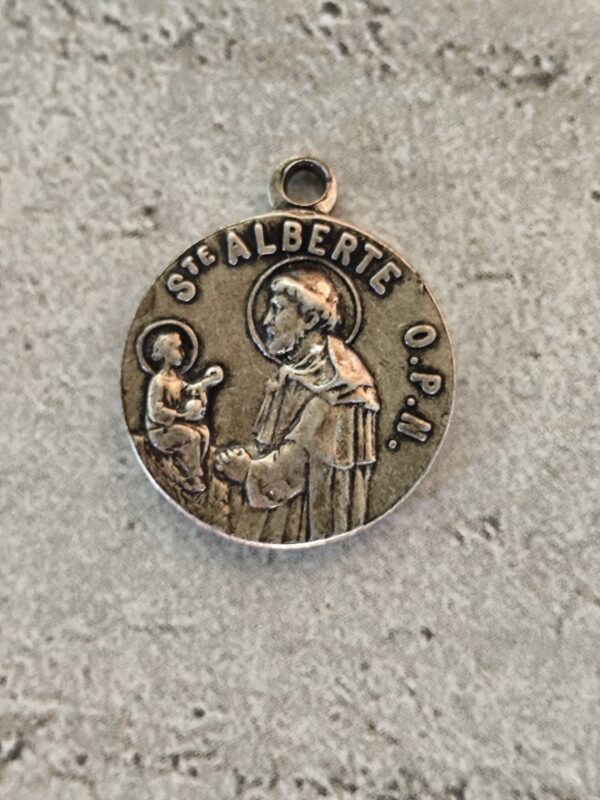 Antique médaille religieuse de la vierge Marie scapulaire et sainte alberte signée Lasserre. – Image 2