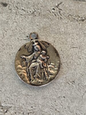 Antique médaille religieuse de la vierge Marie scapulaire et sainte alberte signée Lasserre.