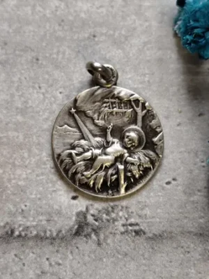 Antique médaille religieuse française de Jésus Christ Jérusalem de couleur argent