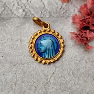 Antique médaille religieuse de la Vierge Marie en émail