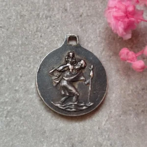 Ancienne médaille religieuse de sainte Thérèse de Lisieux  et de saint Christophe
