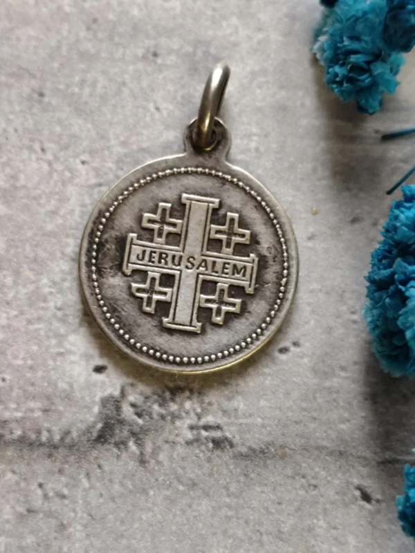 Antique médaille religieuse française de Jésus Christ  Jérusalem de couleur argent – Image 2
