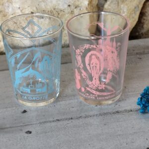 Lot de 2 verres de la vierge Marie de Lourdes souvenir de pèlerinage de Lourdes