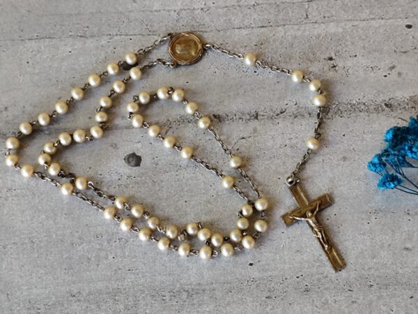 Antique chapelet religieux de perles de la Vierge Marie