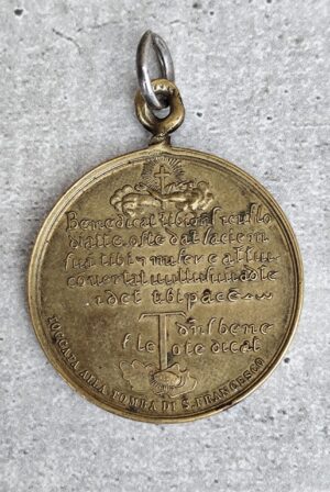 Rare antique médaille religieuse en bronze de la bénédiction de saint François d'Assise