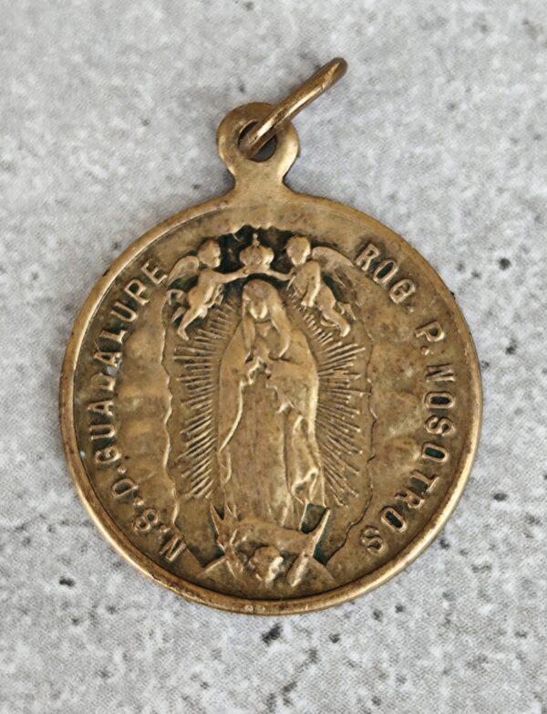 Antique médaille religieuse notre dame de guadalupe et le pape puis XI en bronze