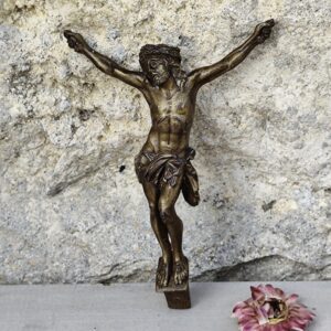 Crucifix antique en laiton, grand christ en laiton corpus christi