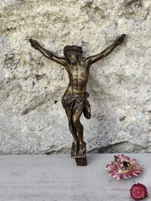 Crucifix antique en laiton, grand christ en laiton corpus christi