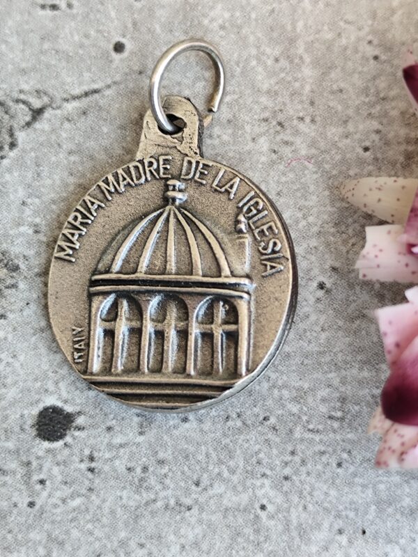Médaille religieuse Rosa Mistica de couleur argent ronde – Image 2