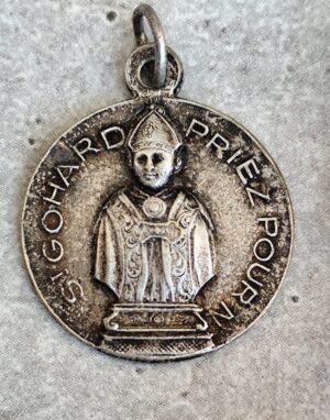 Rare ancienne antique médaille religieuse de Saint gohard de couleur argent