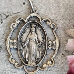 Rare ancienne medaille religieuse de san Damiano notre dame des roses de couleur argent