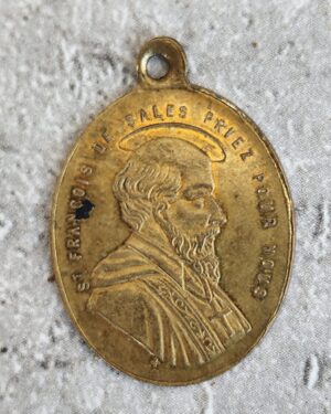 Antique médaille religieuse saint François de sales et sainte Jeanne de Chantal en laiton.