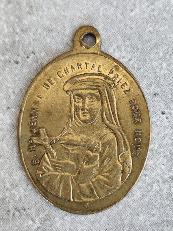 Antique médaille religieuse saint François de sales et sainte Jeanne de Chantal en laiton. – Image 2