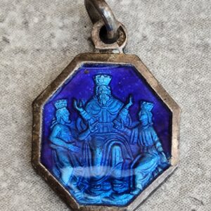 Antique médaille religieuse souvenir de la sainte Trinité en email