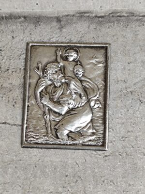 Antique plaque religieuse de saint Christophe
