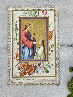 Antique carte religieuse canivet