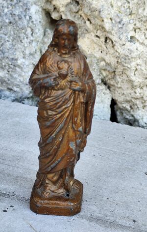Statue Jésus Sacré‑Cœur vintage – métal 10 cm – statuette religieuse ancienne – décoration catholique – art sacré