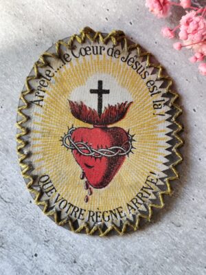 Sacré-Cœur de Jésus ancien – Image religieuse & prière manuscrite – Dévotion catholique vintage