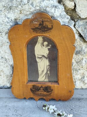 Cadre religieux ancien Marseille • Vierge à l’Enfant • Souvenir Notre-Dame de la Garde & Palais Longchamp
