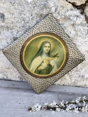 Cadre Sainte Thérèse de lisieux  – Image pieuse ancienne – Art sacré – Décoration religieuse vintage