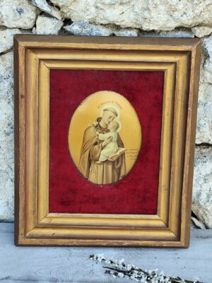 Ancien tableau Saint Antoine de Padoue – Grand médaillon religieux – Art sacré vintage