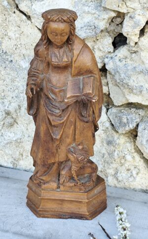 Statue Vierge de l’Annonciation 34 cm – Bois & résine – Art sacré – Décoration religieuse vintage