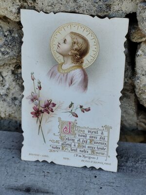 Image pieuse ancienne Bouasse‑Lebel – Jésus et fleurs