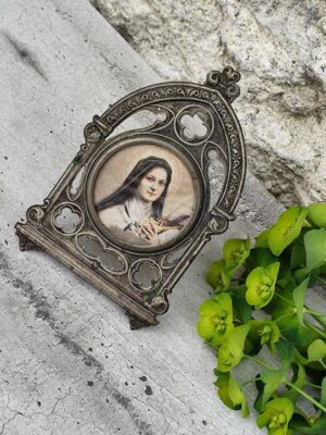 Ex-voto ancien de Sainte Thérèse – Cœur protecteur & roses de lumière
