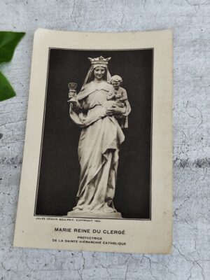 Carte religieuse ancienne Marie Reine du Clergé — Jules Déchin (1922)  Souvenir d’ordination — Angers, 14 juin 1924