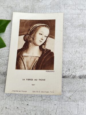 Image pieuse ancienne La Vierge au Trone Perugino