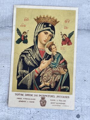 Carte religieuse ancienne – Notre‑Dame du Perpétuel‑Secours + prière (Duverjay, St‑Étienne)