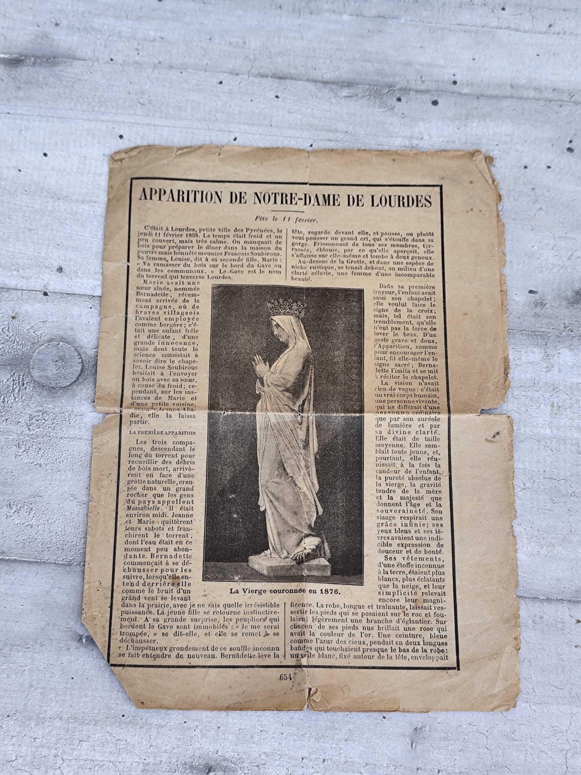 Document ancien – Apparition de Notre‑Dame de Lourdes – Vierge couronnée 1876