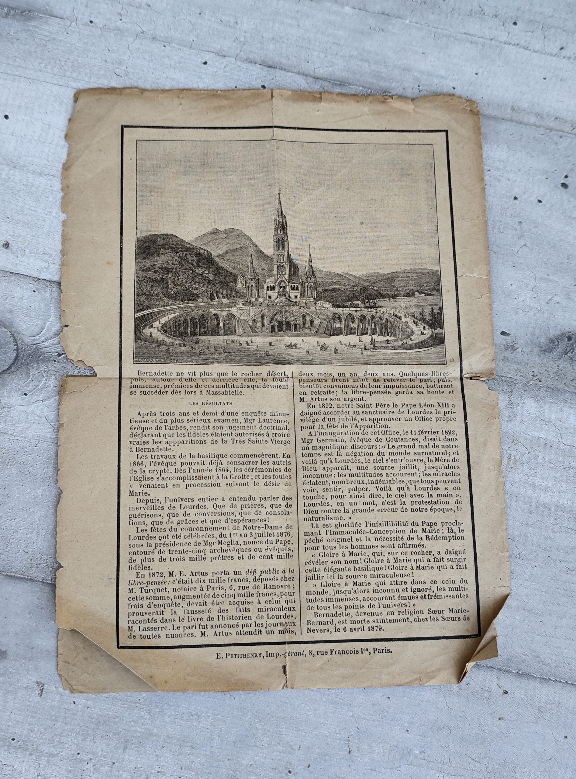 Document ancien – Apparition de Notre‑Dame de Lourdes – Vierge couronnée 1876 – Image 3