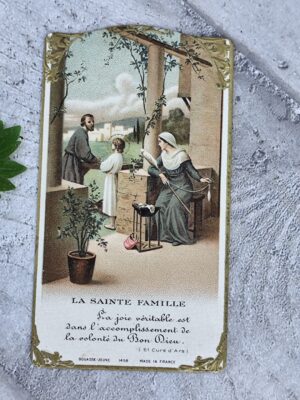 Carte pieuse ancienne – La Sainte Famille – Image religieuse catholique vintage – Carte de prière – Objet de dévotion