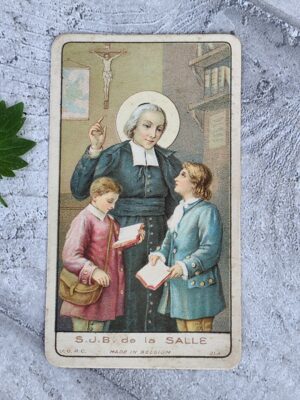 Carte pieuse ancienne Saint Jean-Baptiste de La Salle – Image religieuse catholique vintage – Carte de prière – Made in Belgium