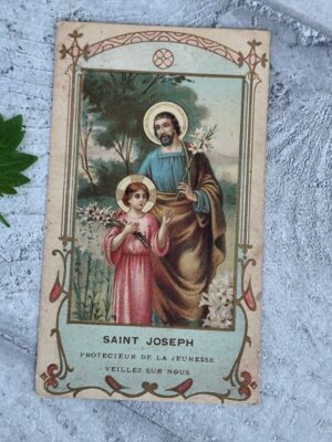 Carte pieuse ancienne Saint Joseph – Protecteur de la jeunesse – Image religieuse catholique vintage – Carte de prière