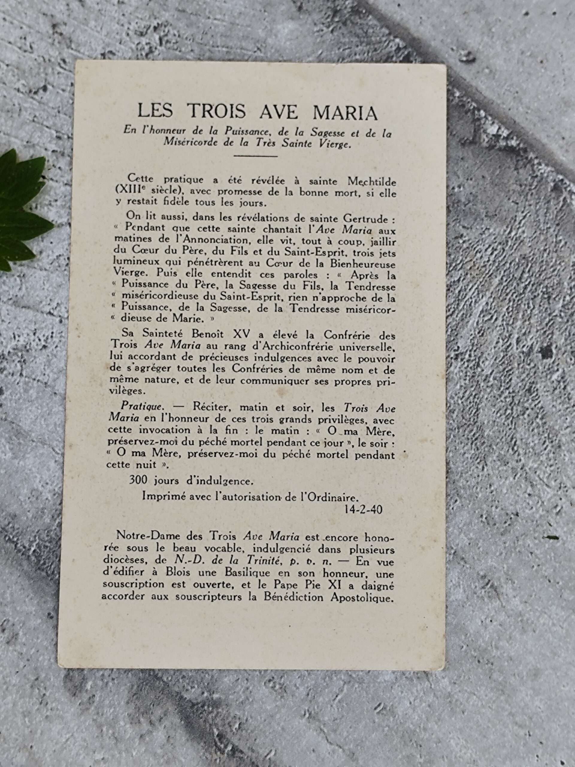 Image pieuse ancienne Notre-Dame des Trois Ave Maria – carte religieuse vintage – Image 2