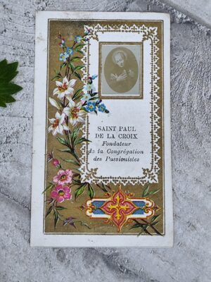 Carte pieuse ancienne Saint Paul de la Croix – Image religieuse vintage avec prière (XIXe siècle)