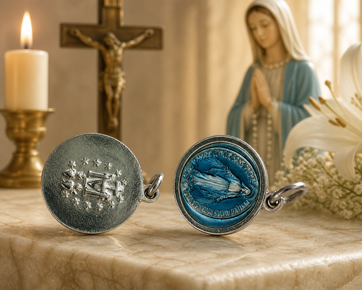 Médaille Miraculeuse Vierge Marie ancienne,pendentif religieux vintage,baptême communion,cadeau spirituel – Image 3
