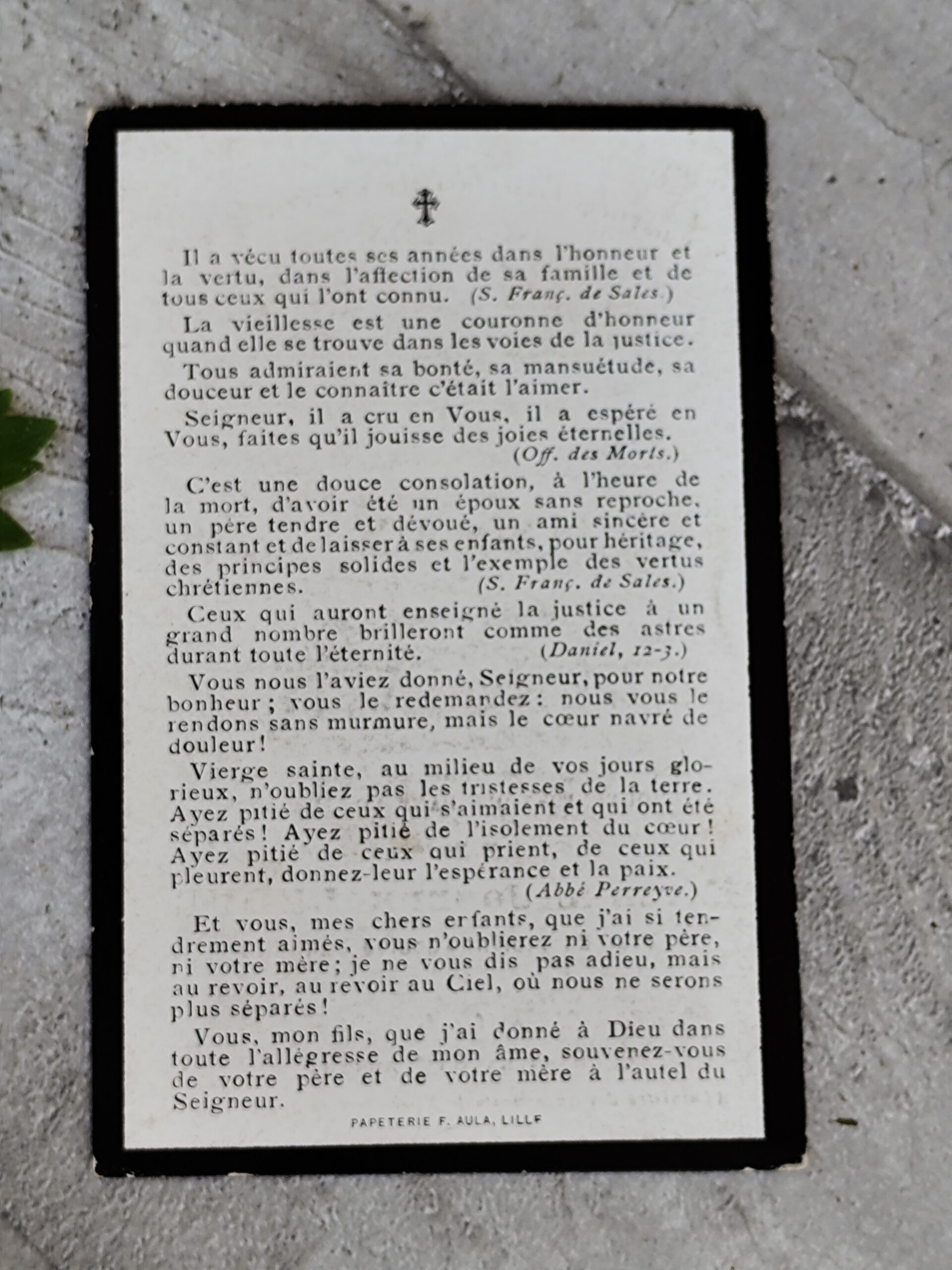 Carte de deuil ancienne – Souvenir mortuaire de Michel‑Joseph Leduc (1901), instituteur – Image pieuse XIXe – Image 2