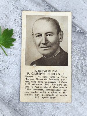 Carte relique ancienne – P. Giuseppe Picco S.J. – Servo di Dio – Italie, 1946–1954