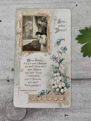 Carte religieuse ancienne “Seul avec Dieu” – Image pieuse vintage avec prière – Bouasse-Lebel Paris