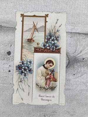 Carte pieuse ancienne Saint Louis de Gonzague – Lourdes 1918
