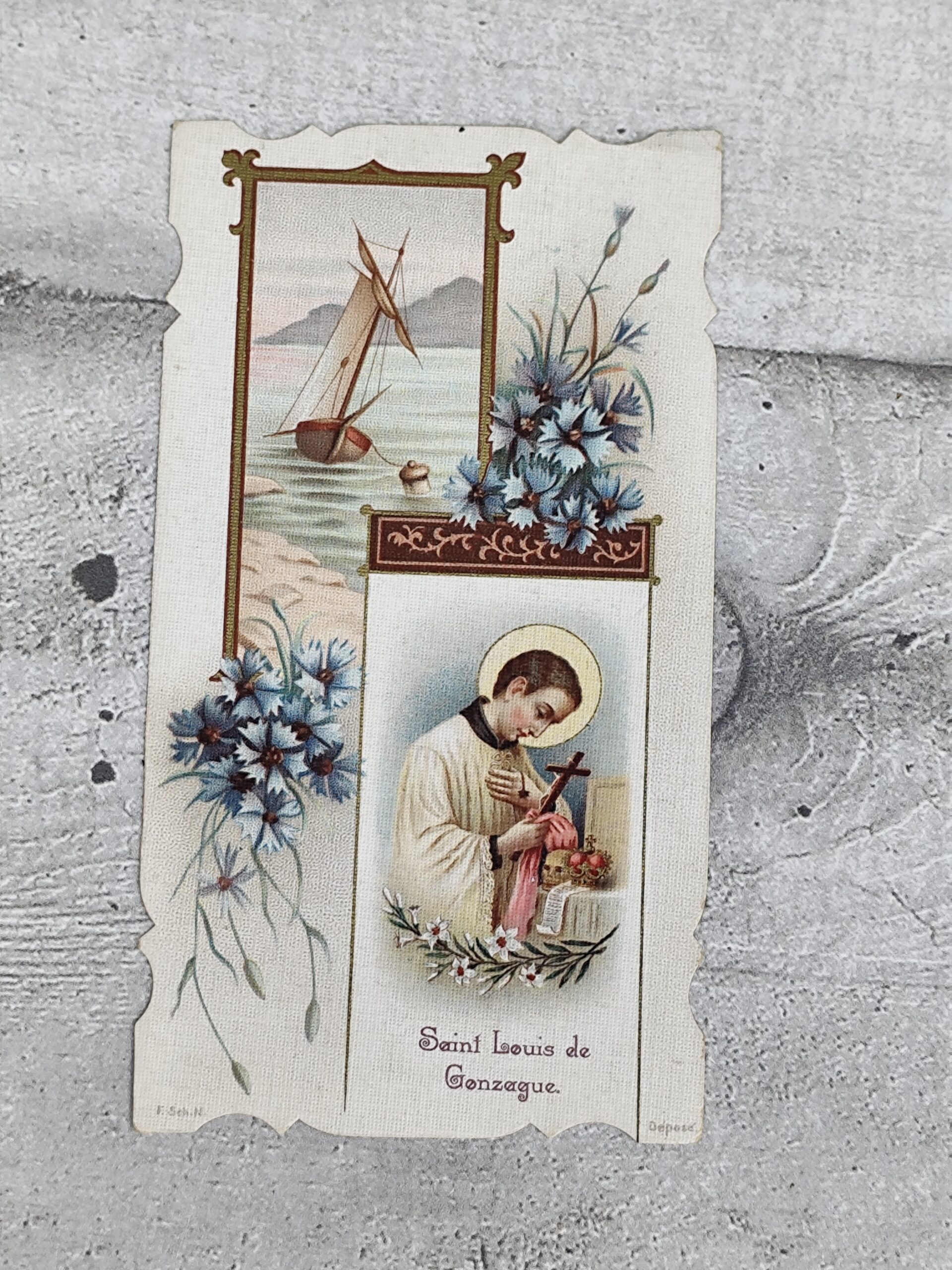 Carte pieuse ancienne Saint Louis de Gonzague – Lourdes 1918