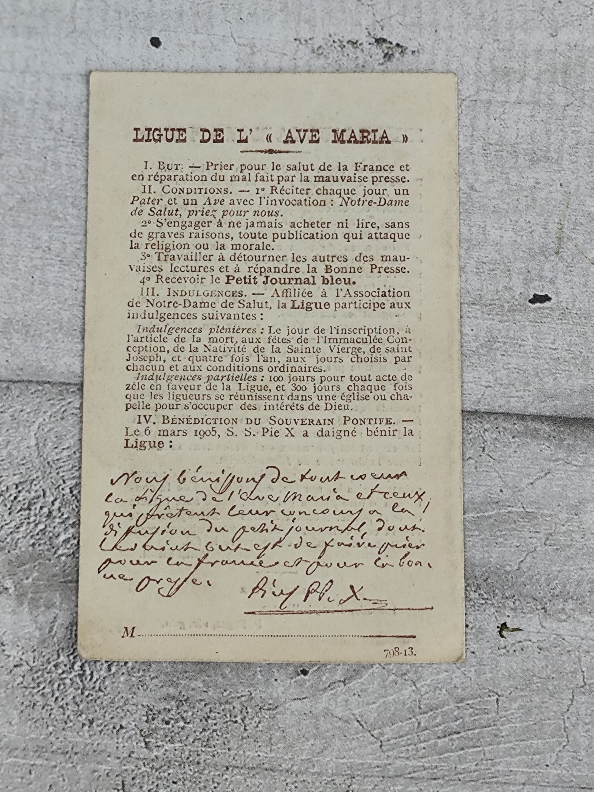 Carte pieuse ancienne Notre‑Dame de Salut — Prières pour la France & Ligue de l’Ave Maria (début XXᵉ) – Image 3