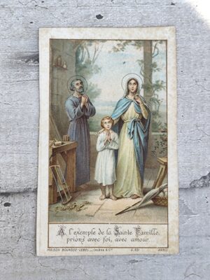 Carte pieuse ancienne Sainte Famille — Bouasse‑Lebel (recto) & Prière indulgenciée de Léon XIII (verso)