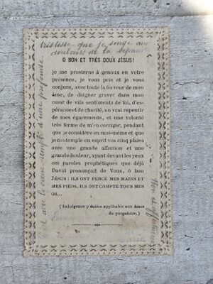 Carte de prière ancienne – Ô bon et très doux Jésus – Dentelle papier – Vers 1900